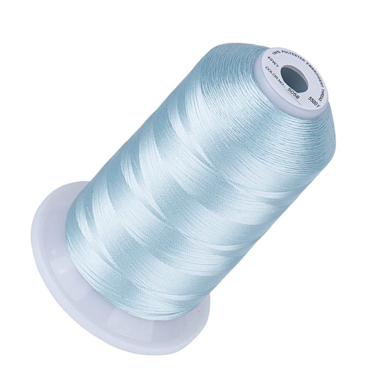Simthread 5500Yds Embroidery Thread, 5000M High-Yardage 40WT 100% Polyester Thread - 170+ Vivid Colors, High-Speed Rated - Compatible with Brother, Singer, Janome & More - Ice Blue S058 - Image 1